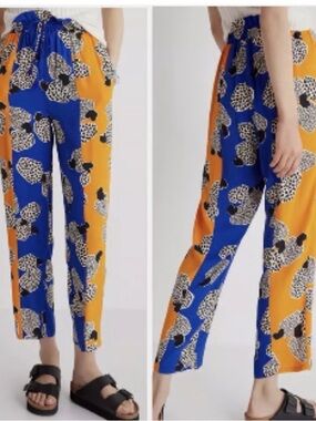 Farm rio Printed Relaxed-Taper Pants in Blue and Orange size medium